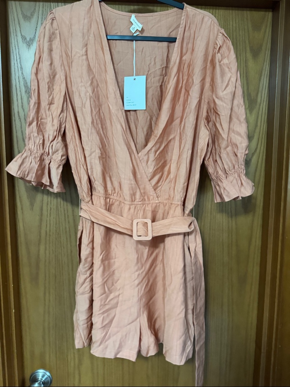 Peach Wrap Romper with Belt - Picture 2 of 6